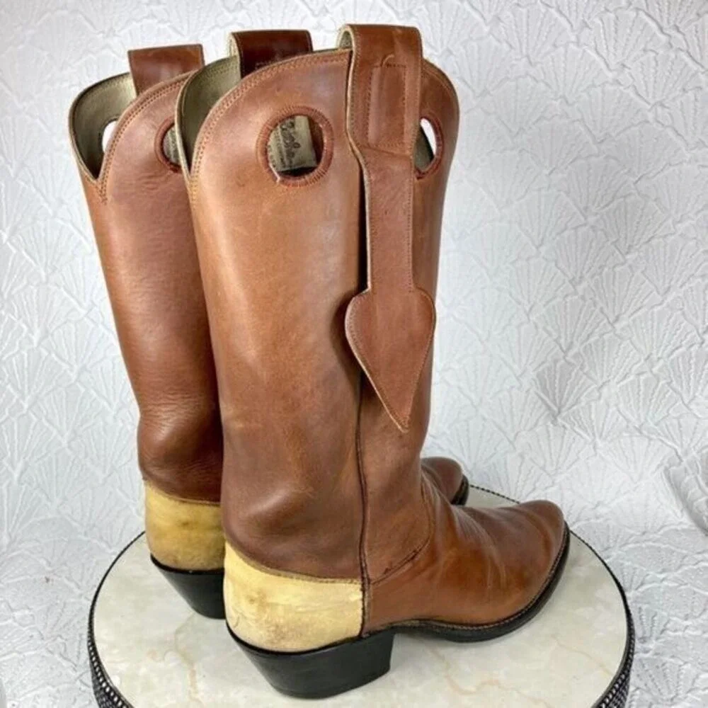 Vintage Olathe Boot Co. Cowboy Boots Mens Brown 9B Leather Mule Ear Western RARE